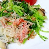 朝の食物繊維☆　「カニカマと大根菜椎茸炒め」